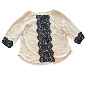 Karen Kane Cream Viscose Lace Detail Blouse Top Made In‎ USA Women's Size L